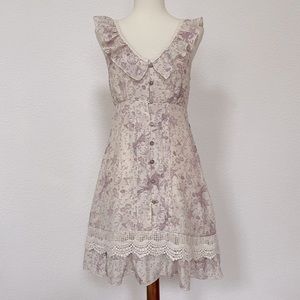 NWT Blue Bird toile button front crochet dress